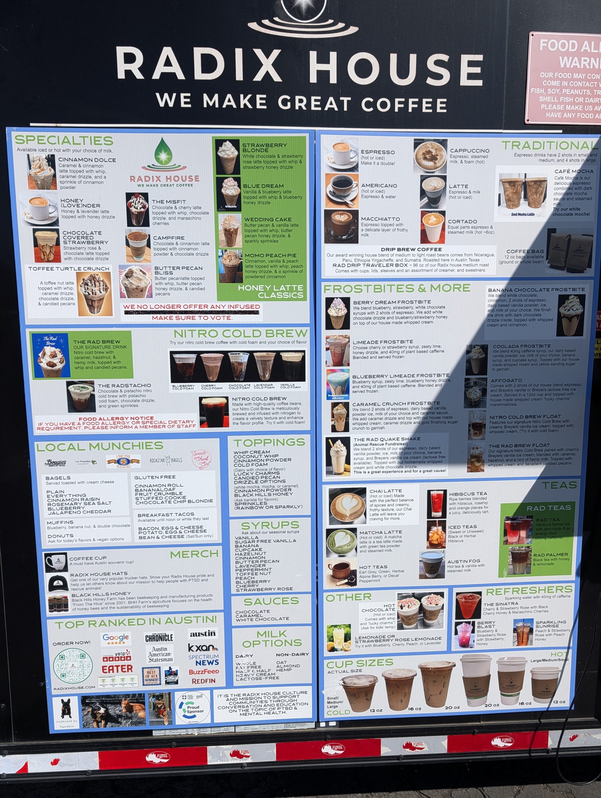 radix house coffee menu in south austin